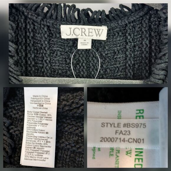 J.Crew SZ M Textured Cable-Knit Lady Jacket With Fringe In Black NWOT $198 - Picture 5 of 5